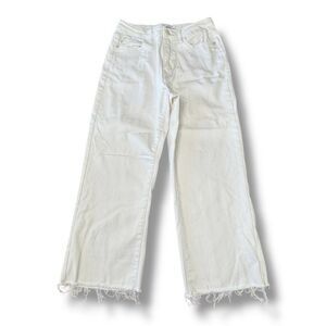 Judy Blue Wide Leg Crop Jeans Frayed Hem High Rise Denim White JB88442 Sz 28